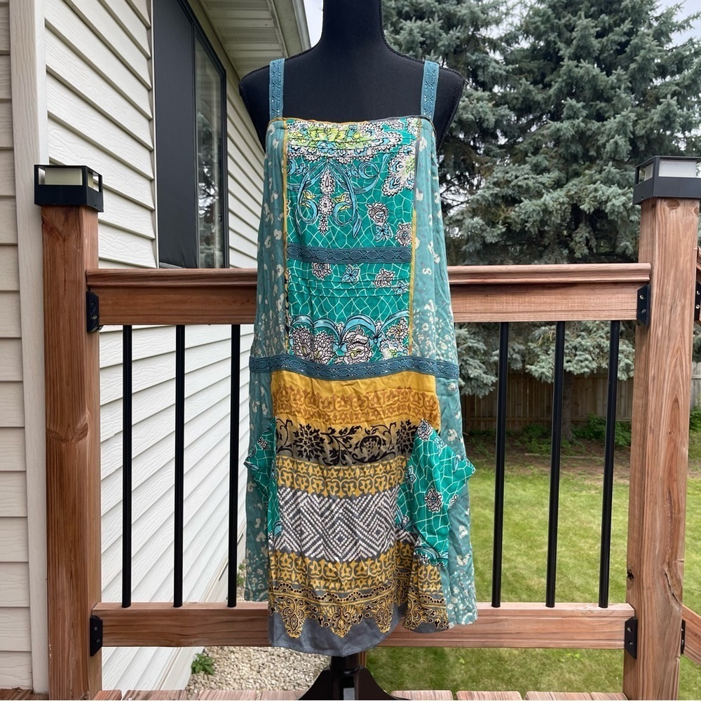 Tiny for Anthropologie Scarf Printed Tunic Dress Crochet Front Pockets Small - Picture 4 of 15